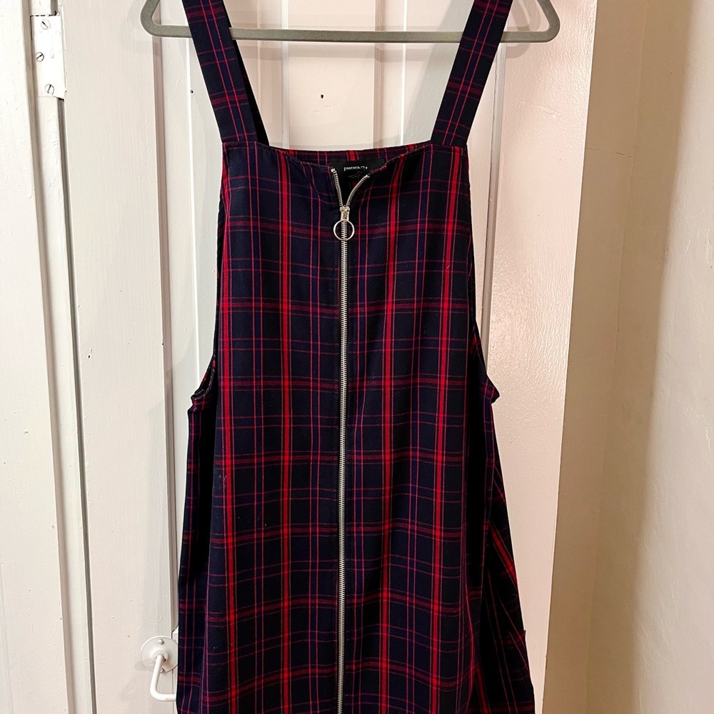 Forever 21 Navy & Red Plaid Zip-Front Pinafore